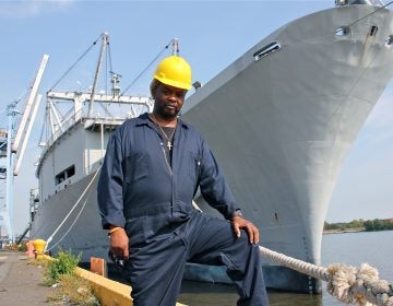  Rodney Roberson will travel to St. Thomas aboard the S.S. Wright, shown here at Tioga Marine Terminal in Philadelphia after it was loaded with disaster relief supplies for the hurricane stricken island.  (Emma Lee/WHYY) 