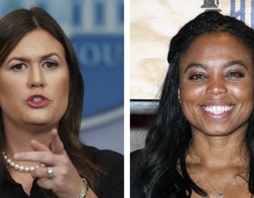  Left; White House press secretary Sarah Huckabee Sanders speaks during a news briefing at the White House, in Washington, Wednesday, Sept. 13, 2017. (AP Photo/Carolyn Kaster, file) Right: Jemele Hill attends ESPN: The Party 2017 held on Friday, Feb. 3, 2017, in Houston, Texas. (Photo by John Salangsang/Invision/AP, file) 