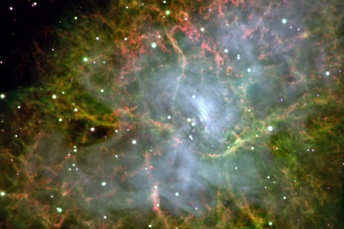 This image of the Crab Pulsar was taken with CHIMERA, an instrument at the Palomar Observatory, which is operated by the California Institute of Technology. (NASA)