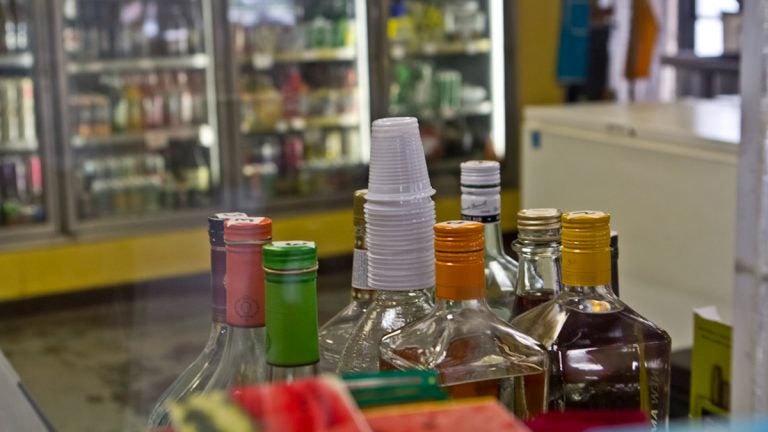 Shots of liquor for sale at a 