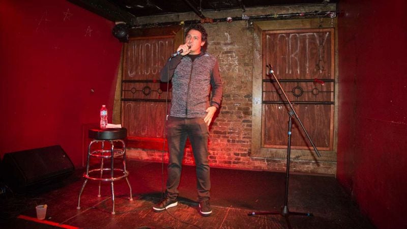 Comedian Aron Kader closes out the first annual YallaPunk Festival in Philadelphia. (Emily Cohen for WHYY)