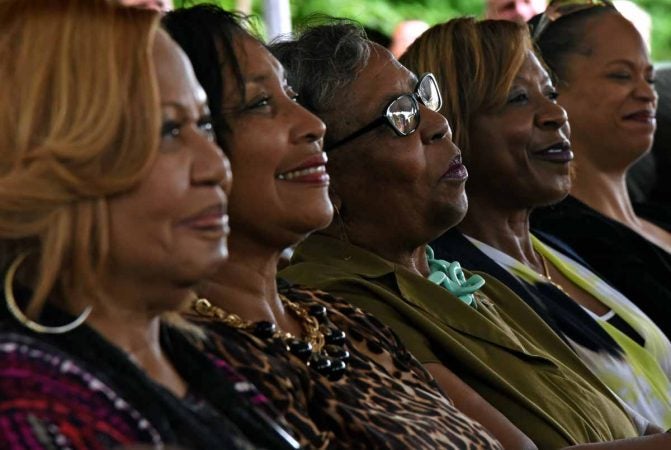 Attendees listen to speakers at the September 2016 press conference to announce the preservation of the Martin Luther King, Jr. house at 753 Walnut Street in Camden.  (April Saul/for WHYY)