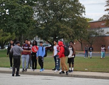 Students leave Burlington City High School at the end of the school day.