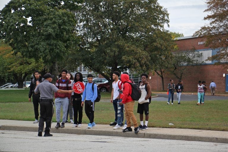 Students leave Burlington City High School at the end of the school day.