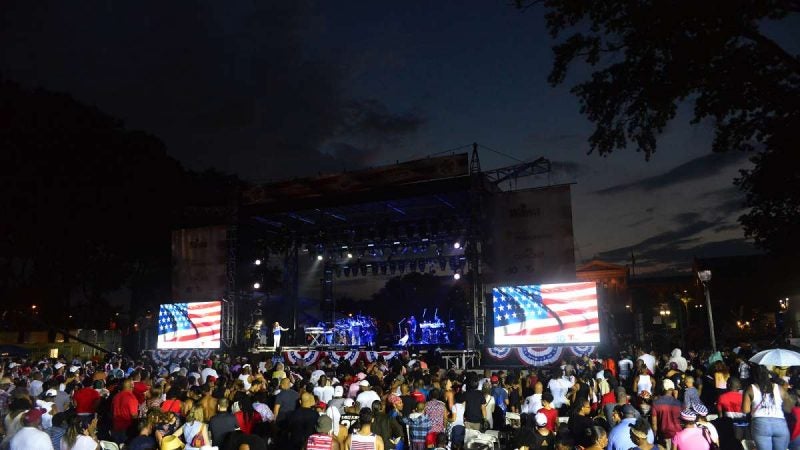Under the clearing skies, Mary J. Blige takes the stage at the Welcome America concert on the Parkway.