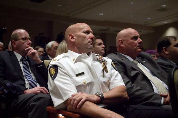 People listen as Former V.P. Joe Biden speaks  on stage during a partnership announcement between Doylestown Health and The Beau Biden Foundation, in Warminster, PA., on Tuesday. (Bas Slabbers/for WHYY)