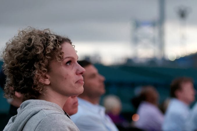 Overdose victims are remembered during the Regional Candlelight Vigil on October 14, 2017, at Camden Waterfront Stadium. (Bastiaan Slabbers for WHYY)