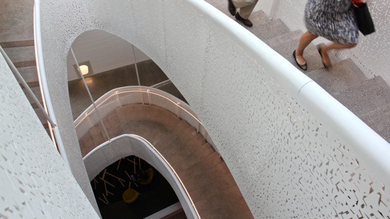 The Dancing Stair winds up through the Wallace Dance Building. (Emma Lee/WHYY)