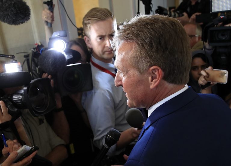 Sen. Jeff Flake, R-Ariz., speaks to reporters on Capitol Hill in Washington, Tuesday, Oct. 24, 2017.