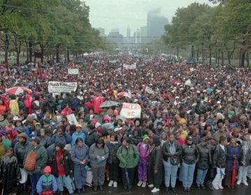 A crowd of people fill the Parkway