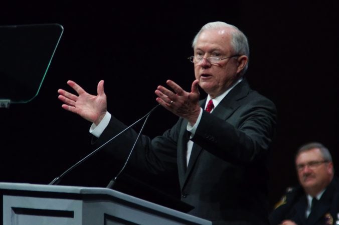U.S. Attorney General Jeff Sessions delivers the keynote address during the General Assembly of the International Association of Chiefs of Police conference in Philadelphia. (Bastiaan Slabbers for WHYY)