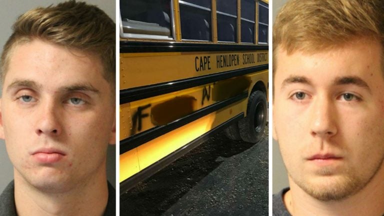 Zachary Baughman (left) and Steven T. Swain were charged with spray painting graffiti with profane, racist slurs on two Cape Henlopen High school buses and other vehicles in the Lewes area. (Delaware State Police)

