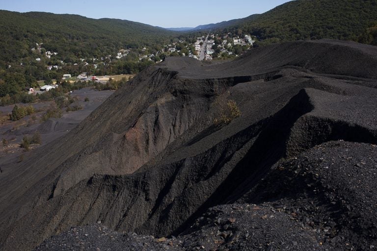 Coal Hill, a pile of coal on the outskirts of Trevorton, in Central Pennsylvania, is a testament to the old industry here and a reminder that companies didn't clean up when they finished mining. (Irina Zhorov/WHYY)