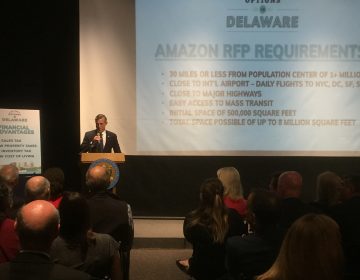 Gov. John Carney presented the state's pitch to Amazon to build their new headquarters at one of three northern Delaware sites. (Zoë Read/WHYY)