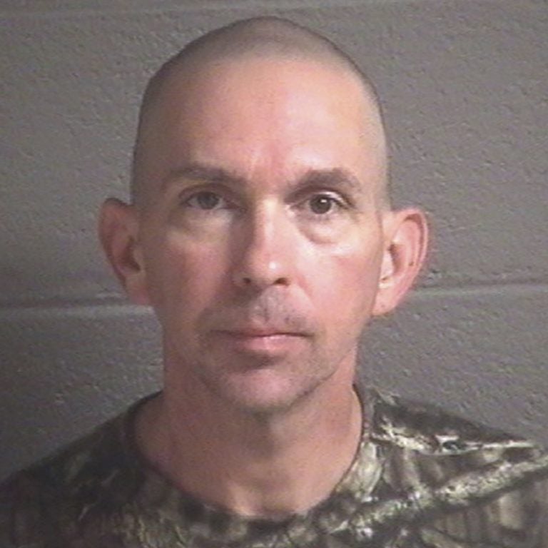This undated photo provided by the Buncombe County Detention Center shows Michael Christopher Estes, who’s accused of planting an improvised explosive device at the airport on Friday, Oct. 6, 2017, in Asheville, N.C.