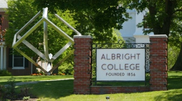 A sign on Albright College's campus