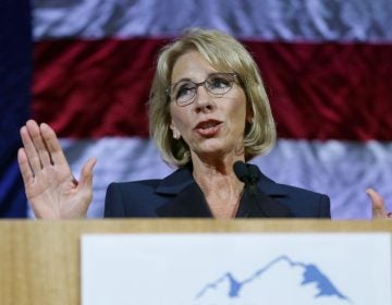 U.S. Education Secretary Betsy DeVos speaks during a dinner hosted by the Washington Policy Center, Friday, Oct. 13, 2017, in Bellevue, Wash.