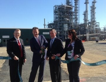 Delaware Gov. John Carney attends ribbon-cutting ceremony for new Croda chemical manufacturing plant in New Castle (Zoe Read/WHYY)