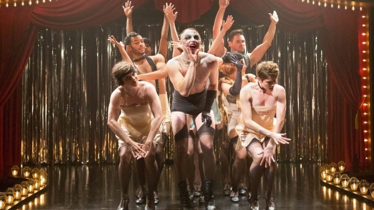 The Kit Kat Club players in Arden Theatre Company's production of 'Cabaret.' John Jarbow, the emcee, is in the middle. (Photo courtesy of Mark Garvin)