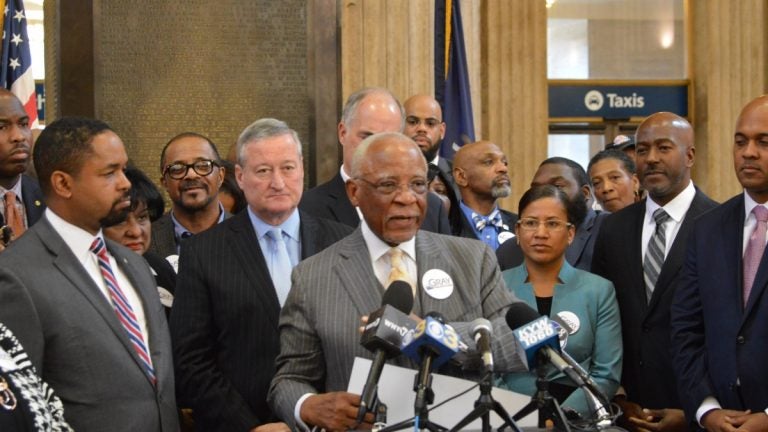 Politician standing inside Philadelphia's train station