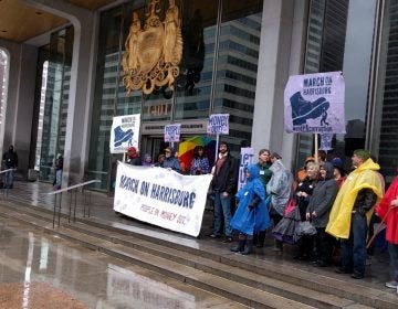 Protesters gather at the Municipal Services Building in Center City Philadelphia in May before setting off on a march to Harrisburg.