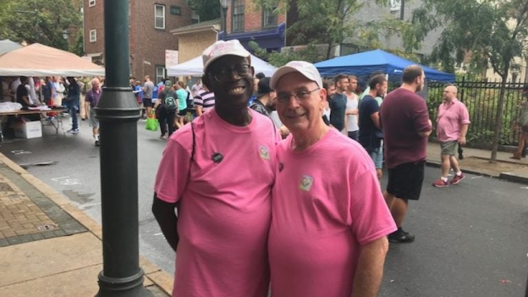 Stevie and Arthur, in matching pink tshirts