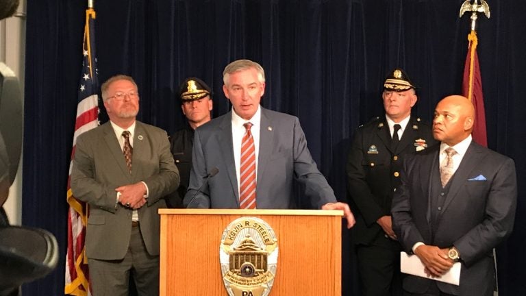 Montgomery County District Attorney Kevin R. Steele announces a drug bust in which authorities seized a kilogram of the deadly opioid fentanyl.