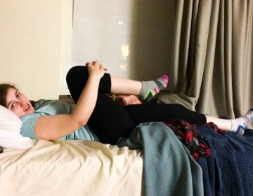 Savannah Fleeman was diagnosed with a form of amplified musculoskeletal pain syndrome. Here she stretches during therapy (Courtesy of the Fleeman family) 