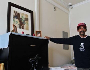 Israel Reyes, 61, recently lived on the Conrail Train tracks in Philadelphia’s Kensington neighborhood. He recieved assistance to move into a studio apartment since the clean-up began. (Kimberly Paynter/WHYY)