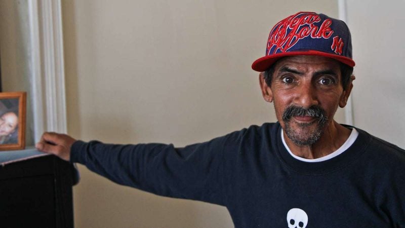 Israel Reyes, 61, recently lived on the Conrail Train tracks in Philadelphia’s Kensington neighborhood. He recieved assistance to move into a studio apartment since the clean-up began. (Kimberly Paynter/WHYY)