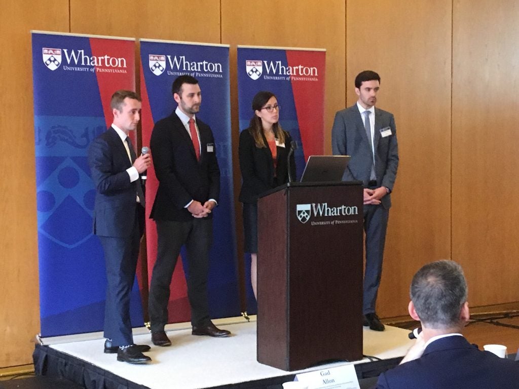 Team "Wharton Prime" presents at the business school's Amazon HQ2 pitch competition