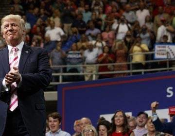 President Donald Trump speaks at a campaign rally for Sen. Luther Strange
