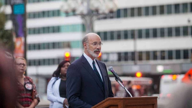 Pennsylvania Gov. Tom Wolf speaks at a Philadelphia vigil honoring the victims of Sunday night's mass shooting in Las Vegas.