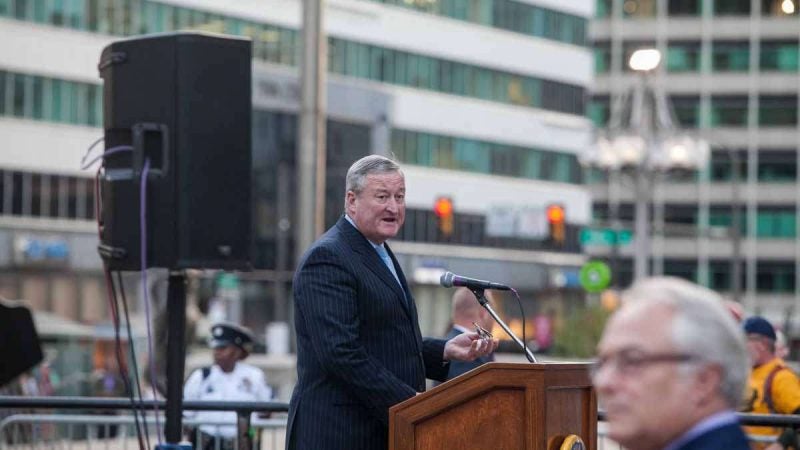 Mayor Jim Kenney speaks at a Tuesday vigil honoring the victims of Sunday night's mass shooting in Las Vegas.