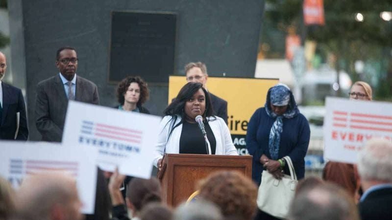 Tiara Parker, who was wounded in The Pulse night club shooting in Florida last year, spoke at a vigil Tuesday evening in Philadelphia to honor the victims of the mass shooting in Las Vegas Sunday night.