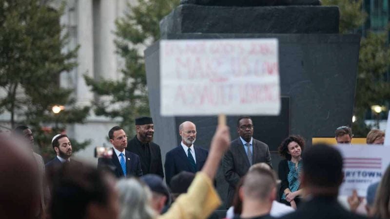 Elected officials and religous leaders stood at a vigil Tuesday in Philadelphia honoring the victims of Sunday night's mass shooting in Las Vegas.