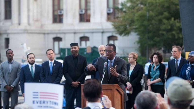 City Council President Darrell Clarke speaks at a Vigil honoring the victims of Sunday night's mass shooting in Las Vegas, NV.