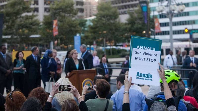 Shira Goodman of Ceasefire PA began a vigil at Thomas Paine Park for the victims of the Route 91 Harvest Festival in Las Vegas.