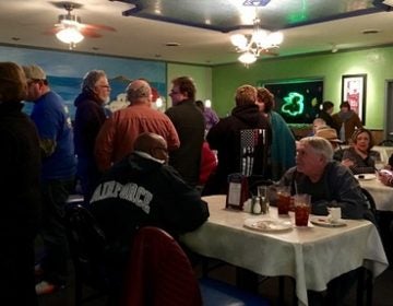 A group of Dauphin County Democrats gathered in Harrisburg to watch election returns come in. (Katie Meyer/WITF)