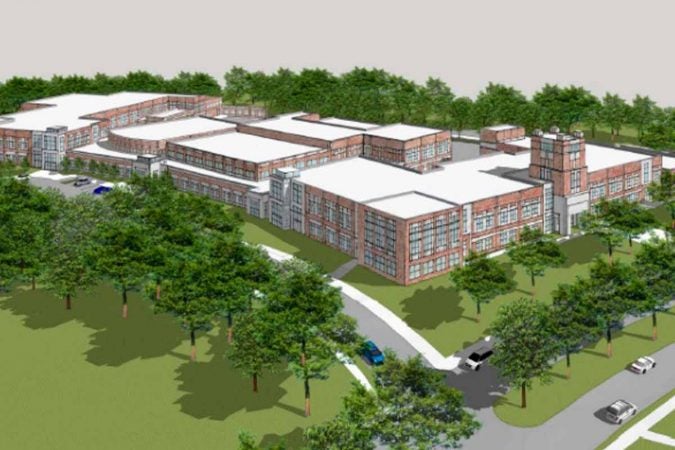 An artist's rendering of the proposed new campus at the current site of Camden High School.