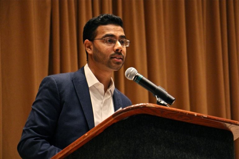 Akbar Hossain, a student at the University of Pennsylvania Law School who immigrated to the United States from Saudi Arabia as a child, speaks at the Anti-Defamation League's annual Youth Conference at the Pennsylvania Convention Center.