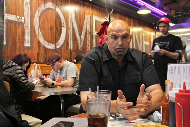 Bradock Mayor John Fetterman meets with reporters to talk about his run for Pennsylvania lieutenant governor at the Down Home Diner at Reading Terminal Market