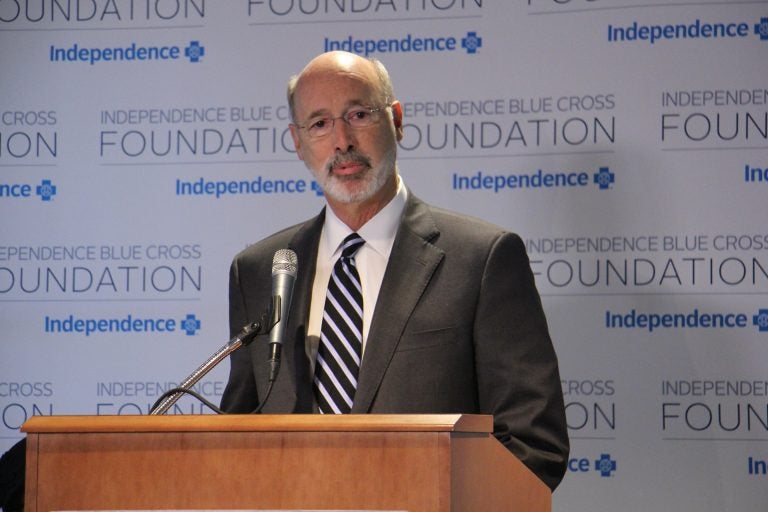 Gov. Tom Wolf speaks about Pennsylvania's opioid crisis during a meeting at Independence Blue Cross headquarters in Philadelphia.