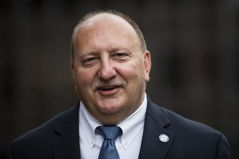 Allentown Mayor Edwin Pawlowski walks from the federal building in Philadelphia, Thursday, July 27, 2017.