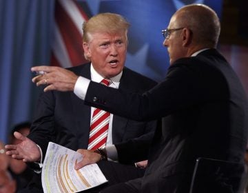 Republican presidential candidate Donald Trump speaks with 'Today' show co-anchor Matt Lauer at the NBC Commander-In-Chief Forum held at the Intrepid Sea, Air and Space museum aboard the decommissioned aircraft carrier Intrepid, New York, Wednesday, Sept. 7, 2016.