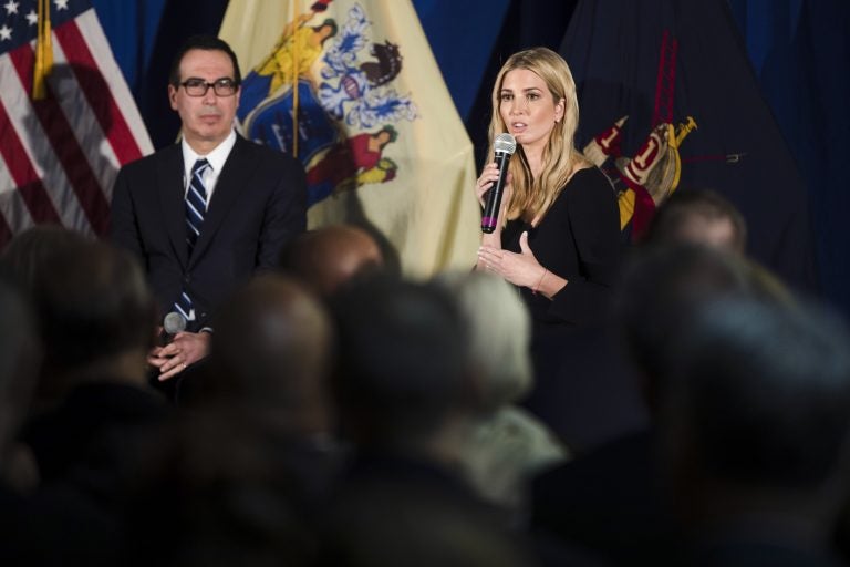 White House adviser Ivanka Trump and Treasury Secretary Steve Mnuchin speak in Bayville, N.J., Monday, Nov. 13, 2017, about tax overhaul, where they promised legislation moving through Congress would simplify the tax code and ease burdens on taxpayers.