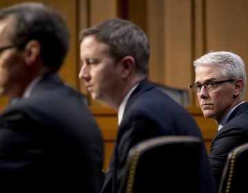 From left, Google's Law Enforcement and Information Security Director Richard Salgado, Twitter's Acting General Counsel Sean Edgett, and Facebook's General Counsel Colin Stretch, appear together during a Senate Committee on the Judiciary, Subcommittee on Crime and Terrorism hearing on Capitol Hill in Washington, Tuesday, Oct. 31, 2017, on more signs from tech companies of Russian election activity. (AP Photo/Andrew Harnik)