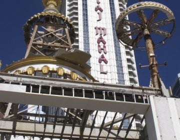 This Nov. 3, 2017 photo shows partially dismantled domes and spires at the former Trump Taj Mahal casino in Atlantic City, N.J. The casino that was built by now-President Donald Trump in 1990 is being converted into a Hard Rock casino resort. (Wayne Parry/AP Photo)