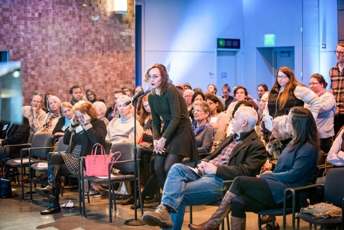 audience members ask questions during Ethical Journalism event at WHYY on November 14, 2017