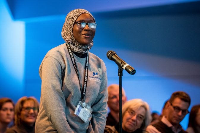 audience members ask questions during Ethical Journalism event at WHYY on November 14, 2017